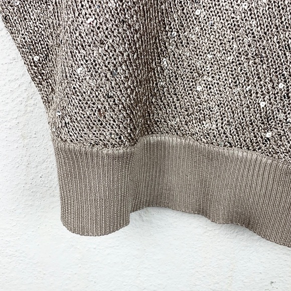 ALFANI | Champagne Sparkly Sequined Loose Dolman Batwing Shrug Sweater - Picture 8 of 10
